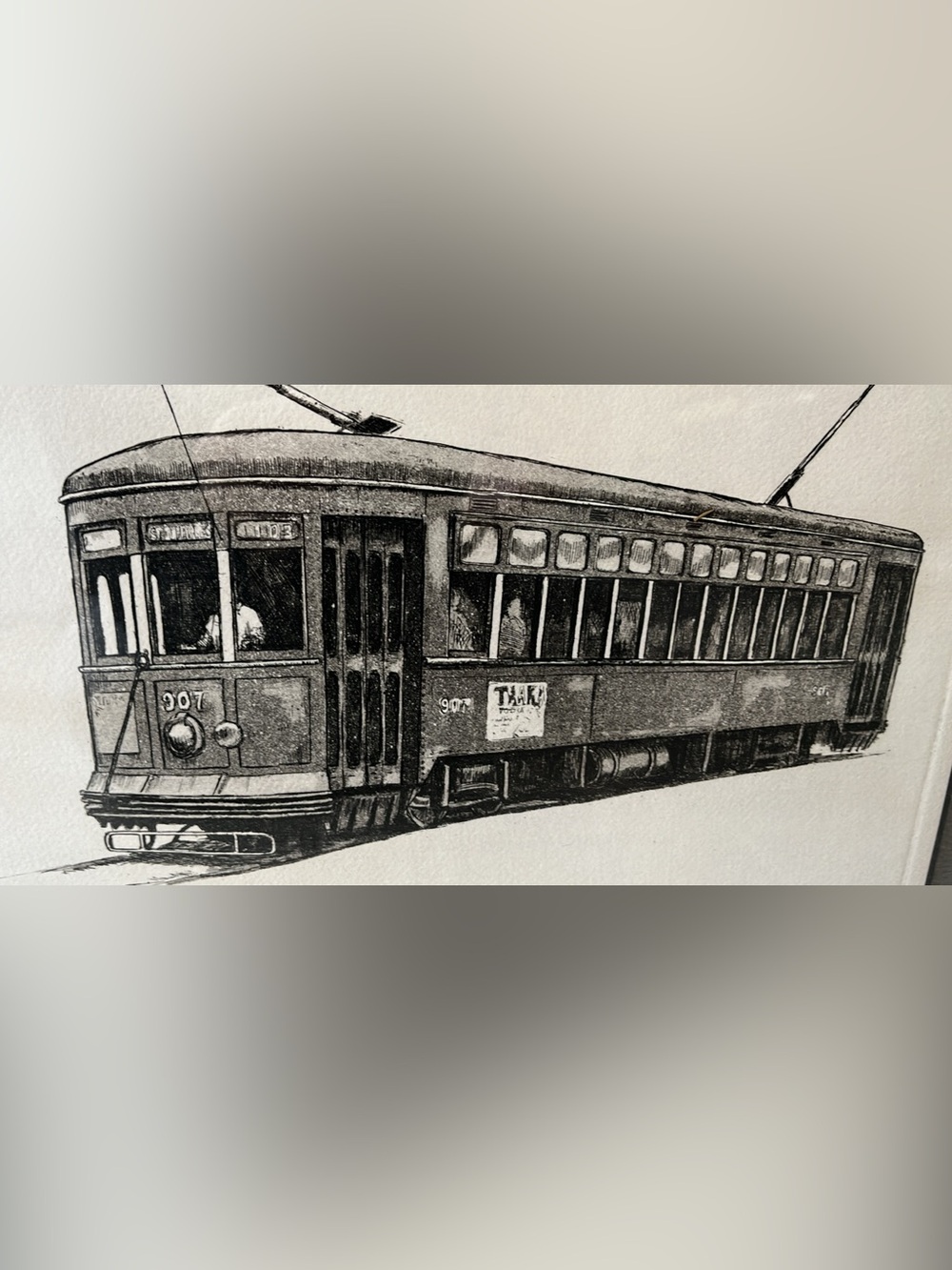 Vintage Streetcar Black & White Wall Art Print